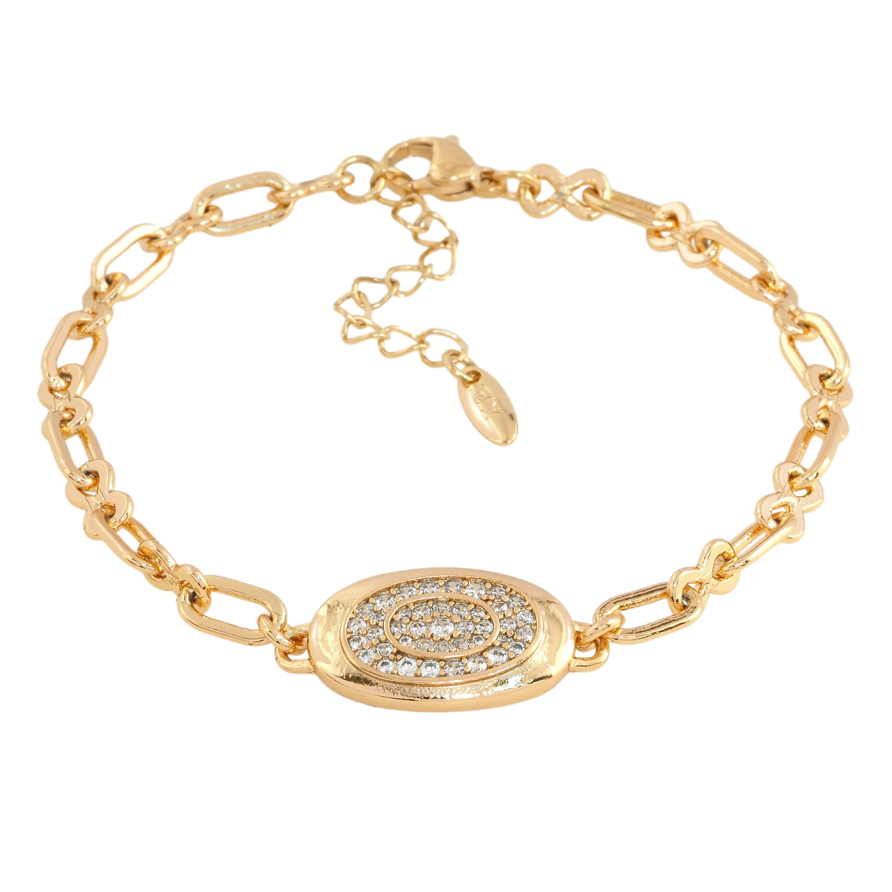 Браслет Xuping Позолота 18K Цепочка с овальной вставкой длина с доп.цепочкой 17.5-20.5см х 4мм фото №1