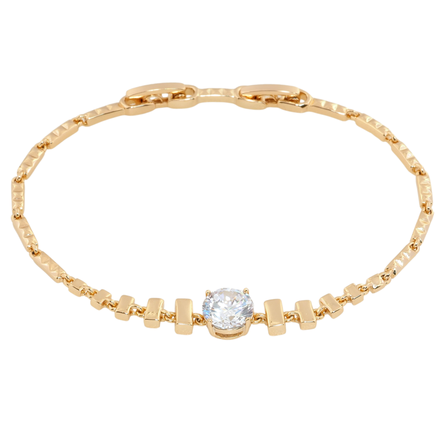 Браслет Xuping Позолота 18K Плетение Слиток с вставкой фианит длина с доп.замком 17,19см х 2мм фото №1