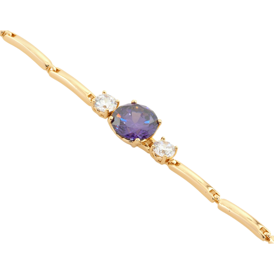 Браслет Xuping Позолота 18K Сиреневый фианит с цирконами длина с доп.замком 17.5,19.5см х 2.5мм фото №1
