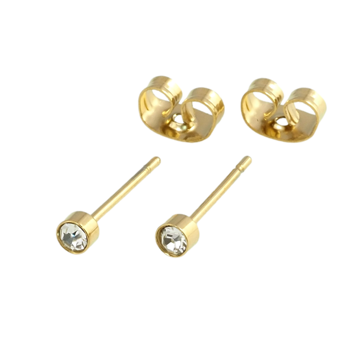 Серьги Xuping TTM Stainless Steel цвет 14K пусеты Фианиты в ободковой оправе ø 3мм фото №8