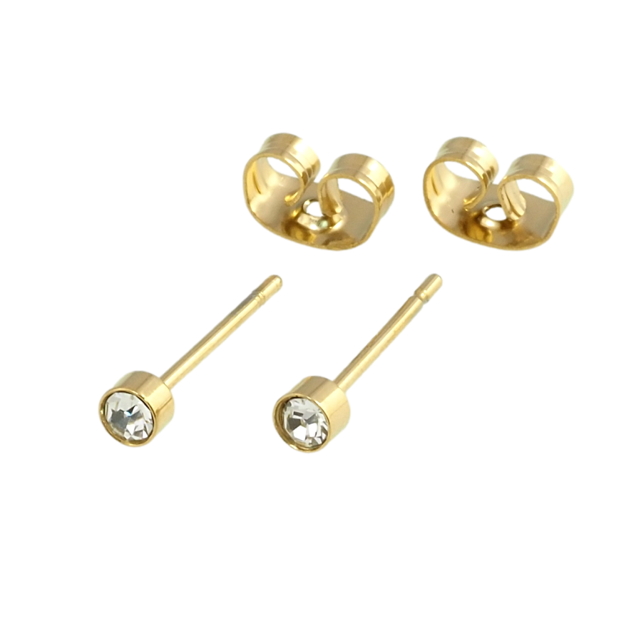 Серьги Xuping TTM Stainless Steel цвет 14K пусеты Фианиты в ободковой оправе ø 3мм фото №1