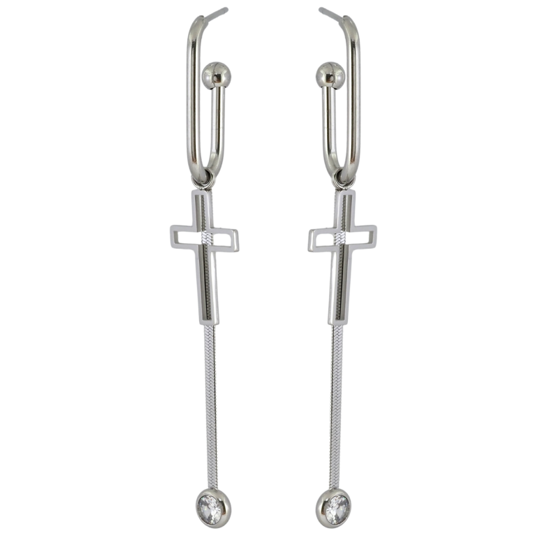 Сережки Xuping TTM Stainless Steel колір Родій пусети Декоративні підвіски з хрестиками фото №1