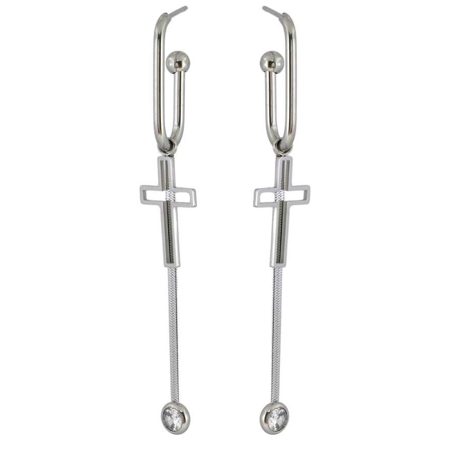 Серьги Xuping TTM Stainless Steel цвет Родий пусеты Декоративные подвески с крестиками фото №1