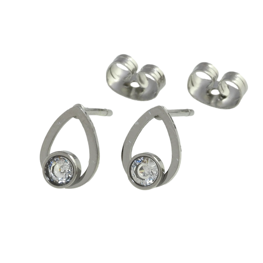 Серьги Xuping TTM Stainless Steel цвет Родий пусеты Капельки с кристаллами фото №1