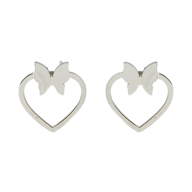 Серьги Xuping TTM Stainless Steel цвет Родий пусеты Сердечки с бабочками фото №3