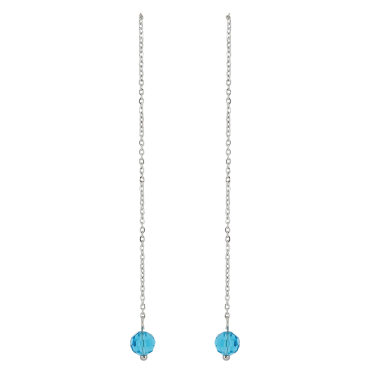 Серьги Xuping TTM Stainless Steel цвет Родий пусеты Подвески голубая бусина на цепочке фото №13