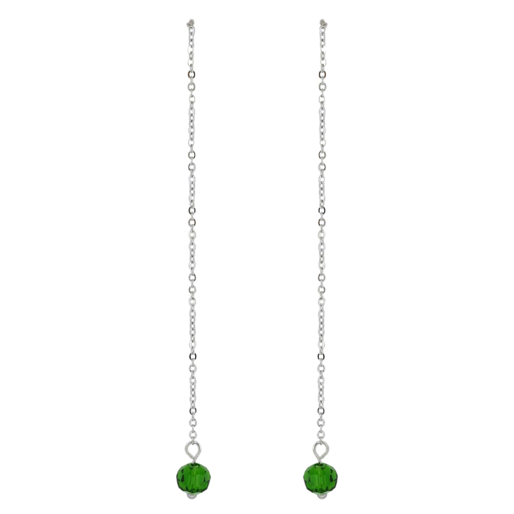 Серьги Xuping TTM Stainless Steel цвет Родий пусеты Подвески зеленая бусина на цепочке фото №12