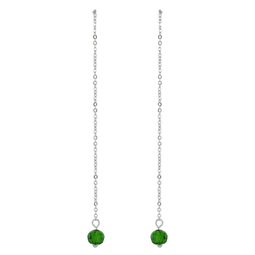 Серьги Xuping TTM Stainless Steel цвет Родий пусеты Подвески зеленая бусина на цепочке фото №1
