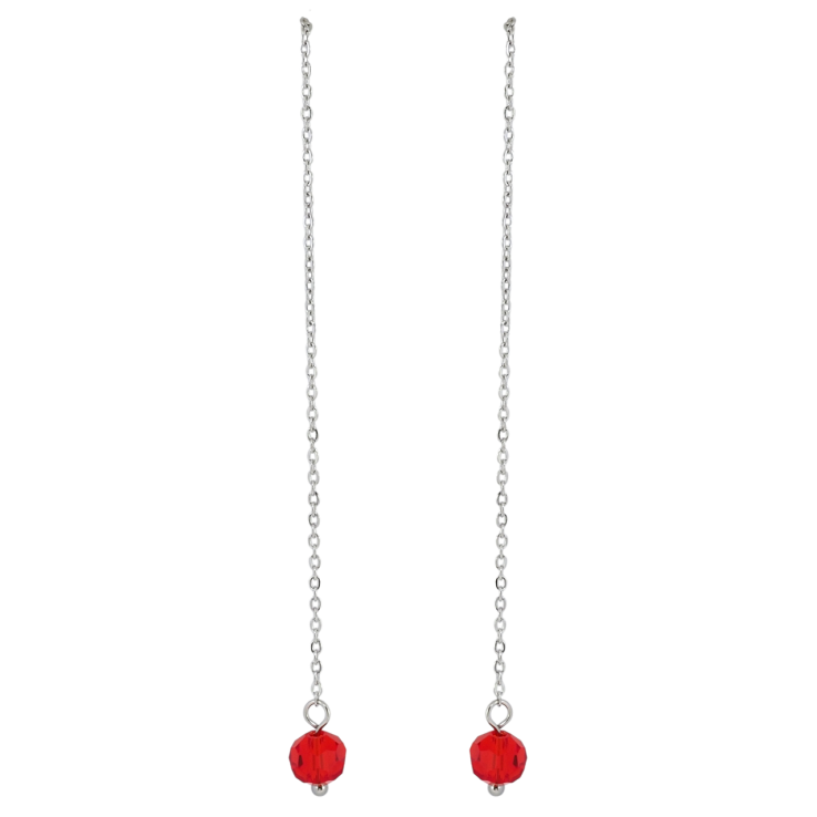 Серьги Xuping TTM Stainless Steel цвет Родий пусеты Подвески красная бусина на цепочке фото №10