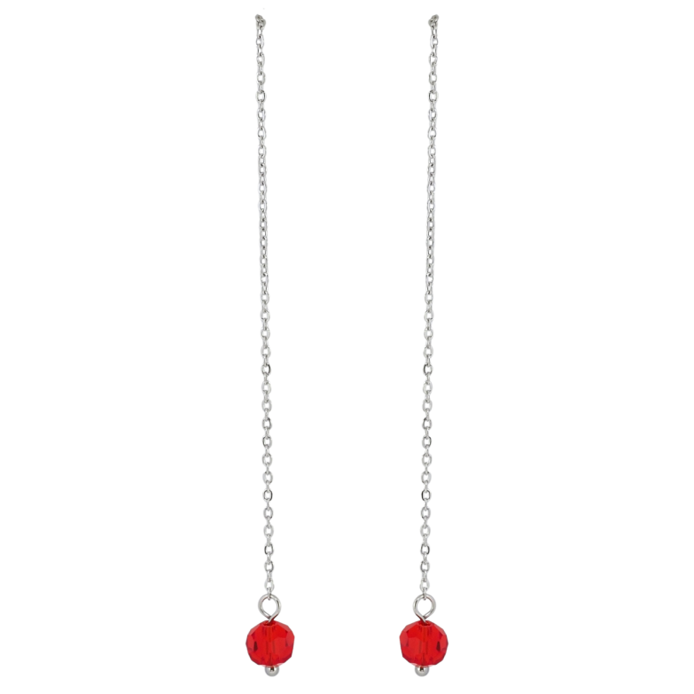 Серьги Xuping TTM Stainless Steel цвет Родий пусеты Подвески красная бусина на цепочке фото №1