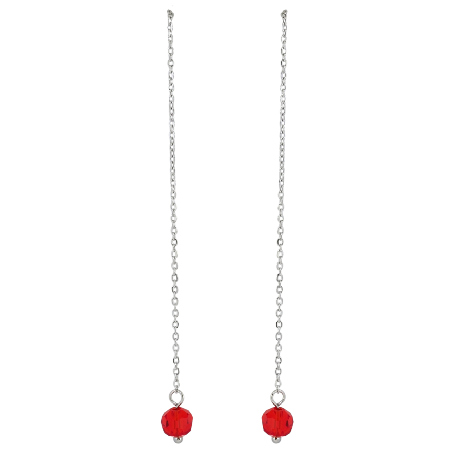 Серьги Xuping TTM Stainless Steel цвет Родий пусеты Подвески красная бусина на цепочке фото №1