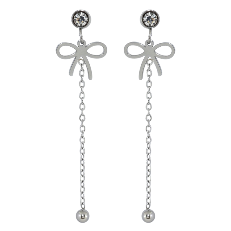Серьги Xuping TTM Stainless Steel цвет Родий пусеты Подвески бантики фото №1