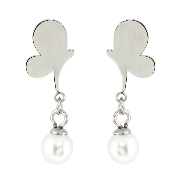 Серьги Xuping TTM Stainless Steel цвет Родий пусеты Бабочки с жемчужными подвесками фото №8