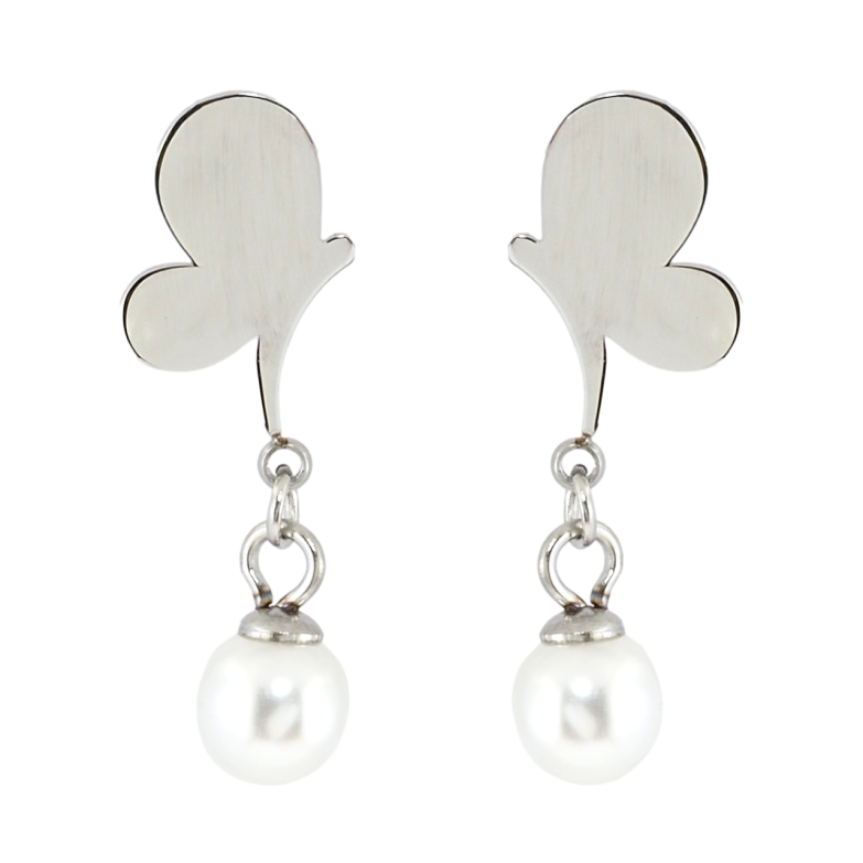 Серьги Xuping TTM Stainless Steel цвет Родий пусеты Бабочки с жемчужными подвесками фото №1