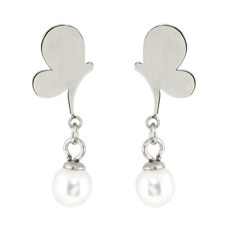 Серьги Xuping TTM Stainless Steel цвет Родий пусеты Бабочки с жемчужными подвесками фото №1