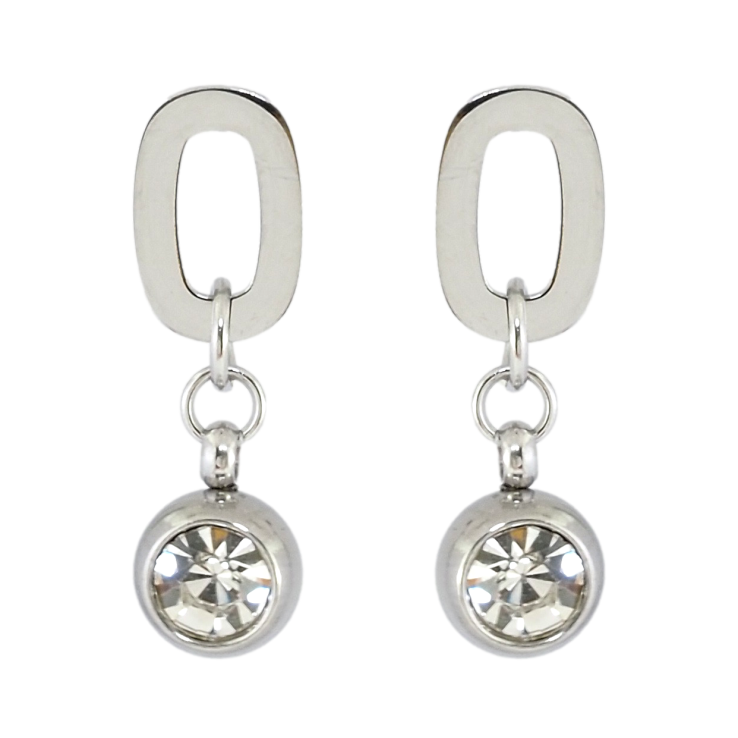 Серьги Xuping TTM Stainless Steel цвет Родий пусеты Овальные с подвесками шариками и фианитами фото №15