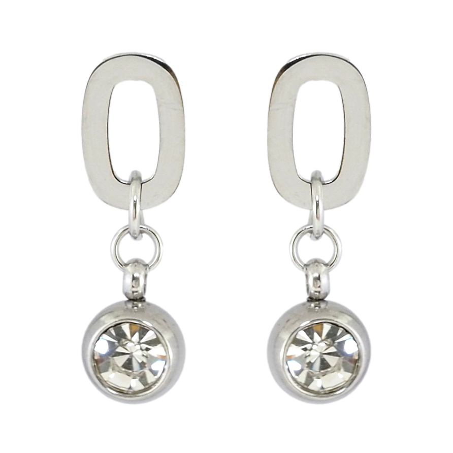 Серьги Xuping TTM Stainless Steel цвет Родий пусеты Овальные с подвесками шариками и фианитами фото №1