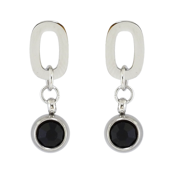 Серьги Xuping TTM Stainless Steel цвет Родий пусеты Овальные с подвесками шариками и черными фианитами фото №4