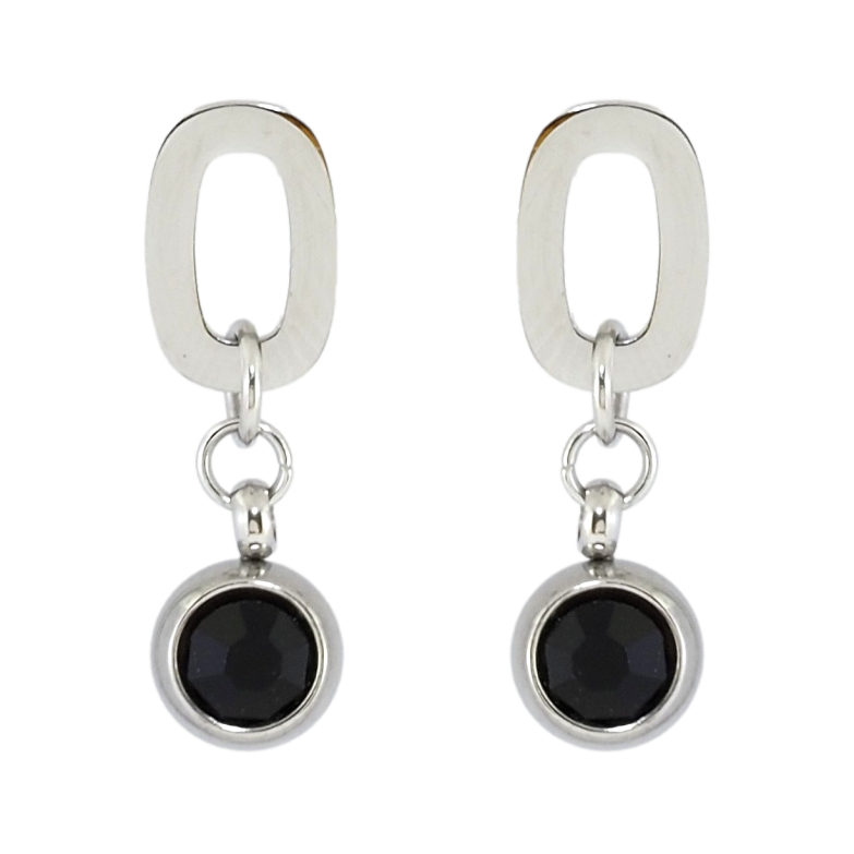 Серьги Xuping TTM Stainless Steel цвет Родий пусеты Овальные с подвесками шариками и черными фианитами фото №1