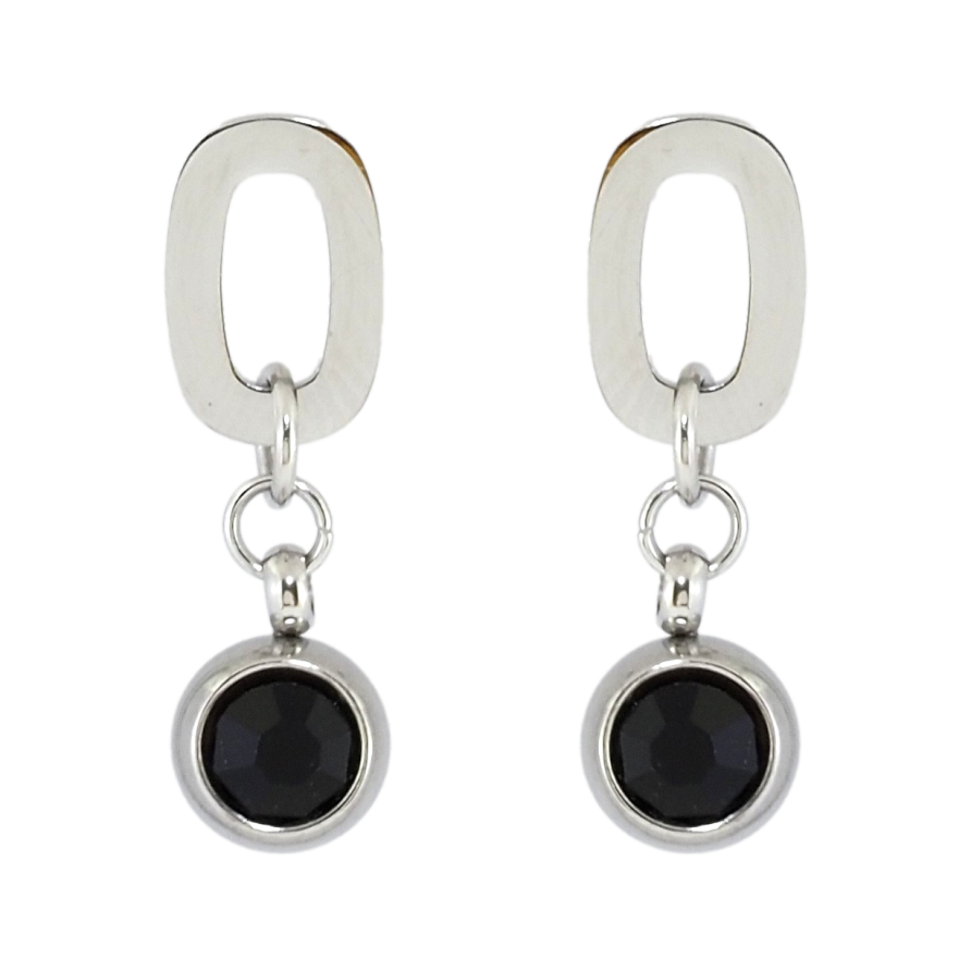 Серьги Xuping TTM Stainless Steel цвет Родий пусеты Овальные с подвесками шариками и черными фианитами фото №1