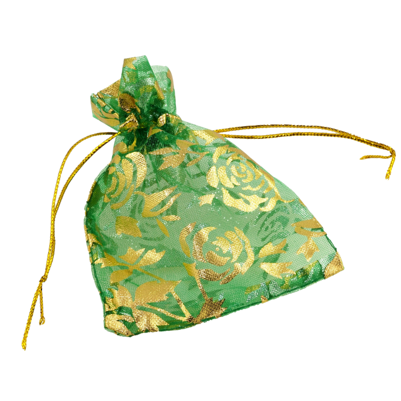 Мішечок подарунковий з органзи Квітковий візерунок, колір зелений розмір 7х9см ціна за 1 шт. фото №13