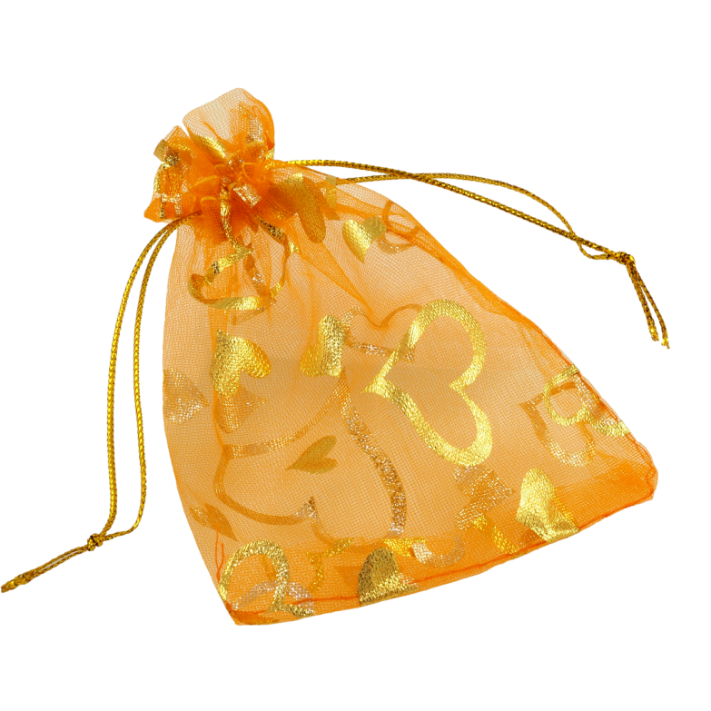 Мішечок подарунковий з органзи Візерунок сердечки, колір помаранчевий розмір 8х12см ціна за 1 шт. фото №1