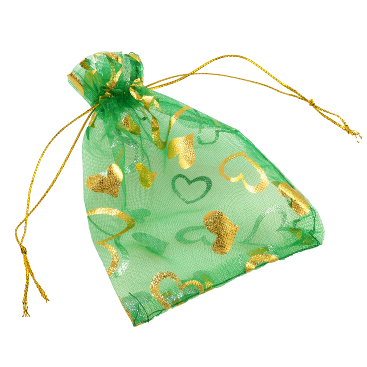Мішечок подарунковий з органзи Візерунок сердечки, колір зелений розмір 8х12см ціна за 1 шт. фото №9 Мішечок подарунковий з органзи Візерунок сердечки, колір зелений розмір 8х12см ціна за 1 шт. фото №9