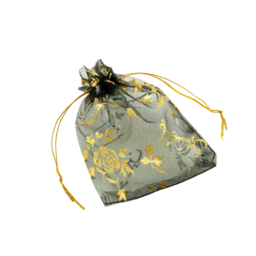 Мішечок подарунковий з органзи Квітковий візерунок, колір чорний розмір 8х12см ціна за 1 шт. фото №1 Мішечок подарунковий з органзи Квітковий візерунок, колір чорний розмір 8х12см ціна за 1 шт. фото №1
