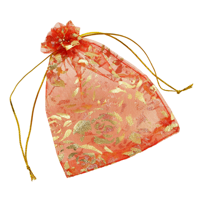 Мішечок подарунковий з органзи Квітковий візерунок, колір червоний розмір 8х12см ціна за 1 шт. фото №1