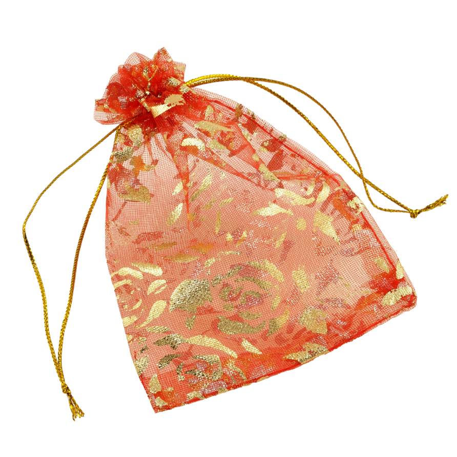 Мешочек подарочный из органзы Цветочный узор, цвет красный размер 8х12см цена за 1 шт. фото №1