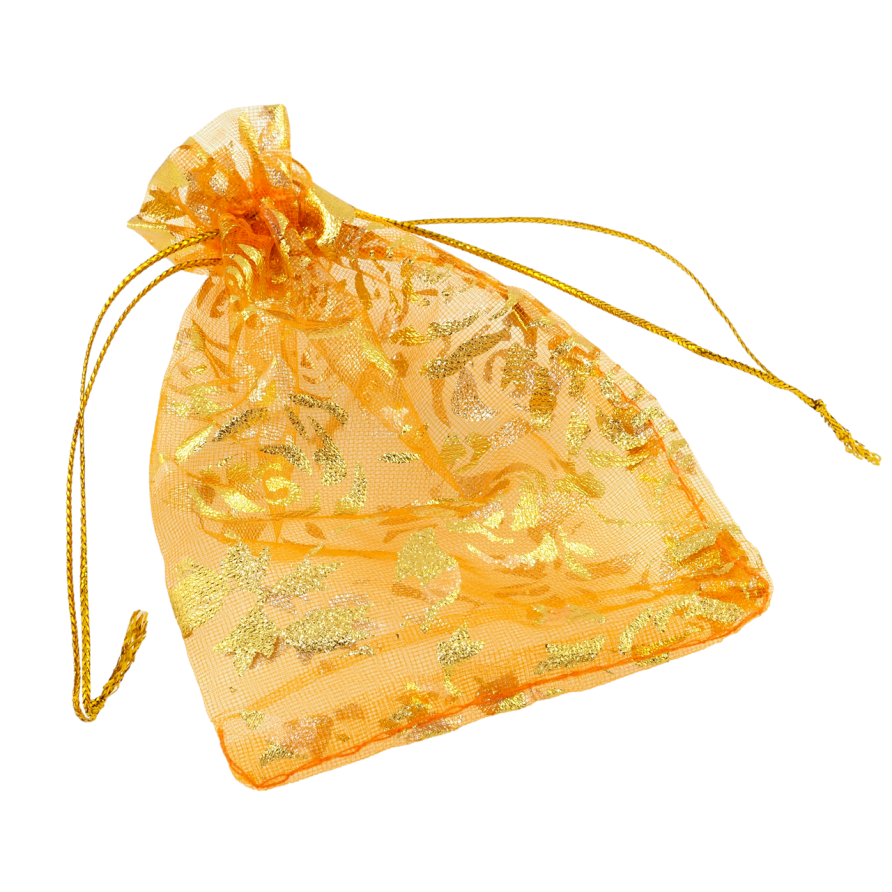 Мешочек подарочный из органзы Цветочный узор, цвет оранжевый размер 8х12см цена за 1 шт. фото №1