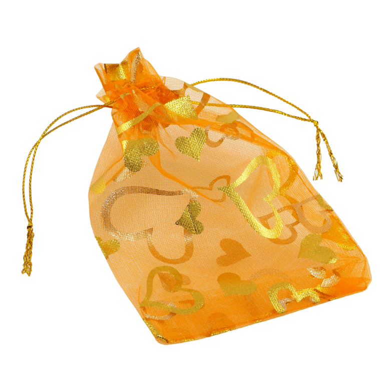 Мешочек подарочный из органзы Узор сердечки, цвет оранжевый размер 10х13см цена за 1 шт. фото №1