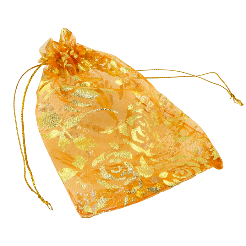 Мешочек подарочный из органзы Цветочный узор, цвет оранжевый размер 10х13см цена за 1 шт. фото №1 Мешочек подарочный из органзы Цветочный узор, цвет оранжевый размер 10х13см цена за 1 шт. фото №1