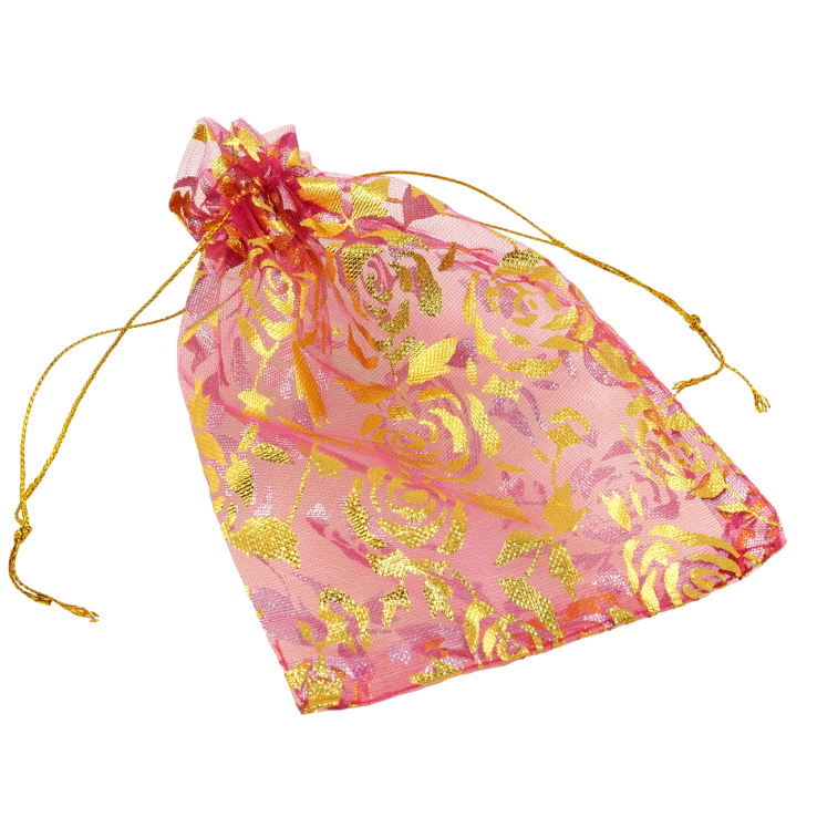 Мішечок подарунковий з органзи Квітковий візерунок, колір рожевий розмір 10х13см ціна за 1 шт. фото №5 Мішечок подарунковий з органзи Квітковий візерунок, колір рожевий розмір 10х13см ціна за 1 шт. фото №5