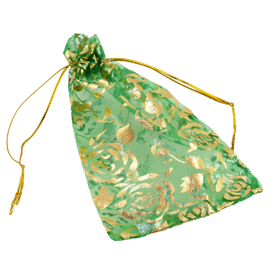 Мішечок подарунковий з органзи Квітковий візерунок, колір зелений розмір 10х13см ціна за 1 шт. фото №1 Мішечок подарунковий з органзи Квітковий візерунок, колір зелений розмір 10х13см ціна за 1 шт. фото №1