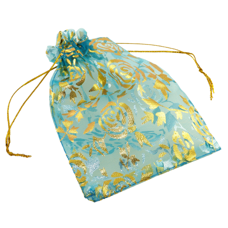 Мішечок подарунковий з органзи Квітковий візерунок, колір бірюзовий розмір 10х13см ціна за 1 шт. фото №1 Мішечок подарунковий з органзи Квітковий візерунок, колір бірюзовий розмір 10х13см ціна за 1 шт. фото №1