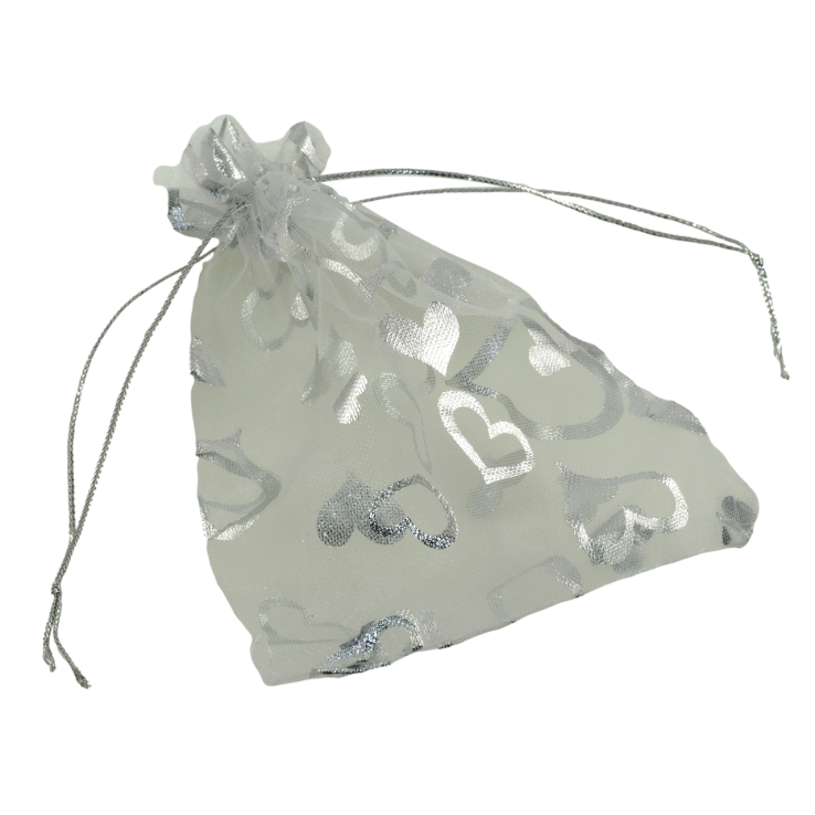 Мішечок подарунковий з органзи Візерунок сердечки, колір сріблястий розмір 10х13см ціна за 1 шт. фото №11 Мішечок подарунковий з органзи Візерунок сердечки, колір сріблястий розмір 10х13см ціна за 1 шт. фото №11