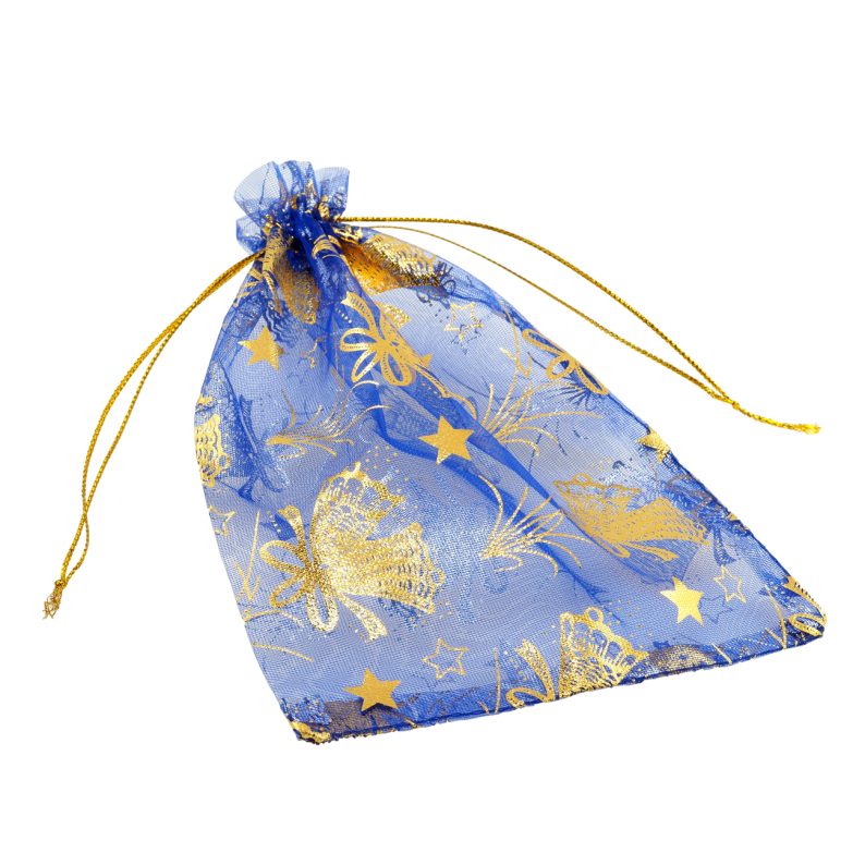 Мешочек подарочный из органзы Рождественский, цвет синий размер 12х17см цена за 1 шт. фото №1