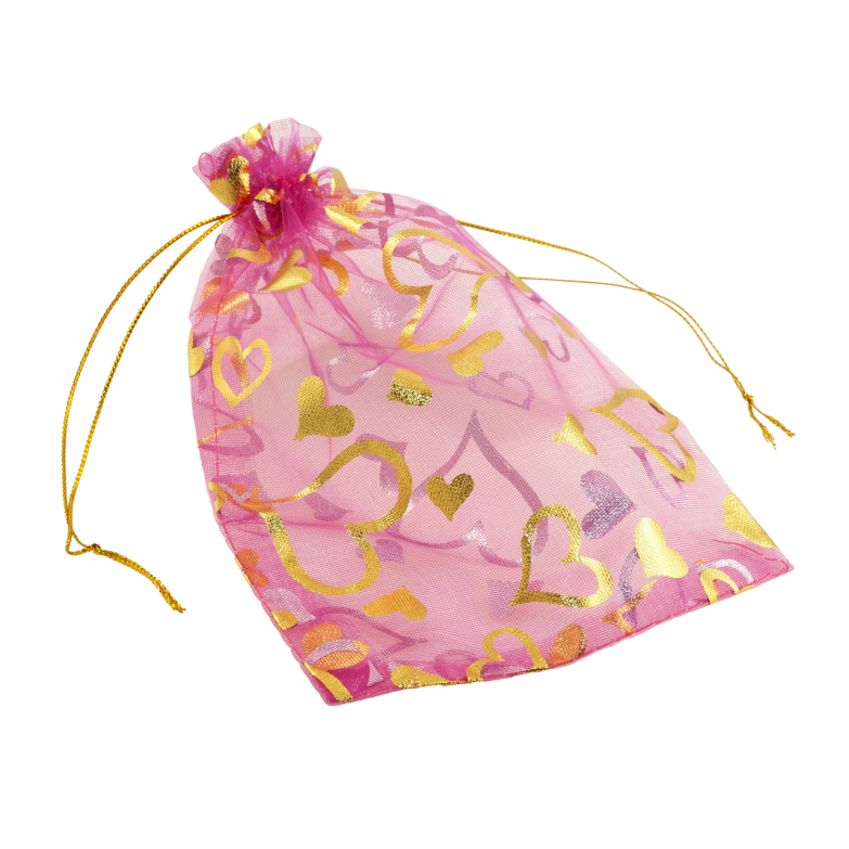 Мішечок подарунковий з органзи Візерунок сердечки розмір 12х17см ціна за 1 шт. фото №5