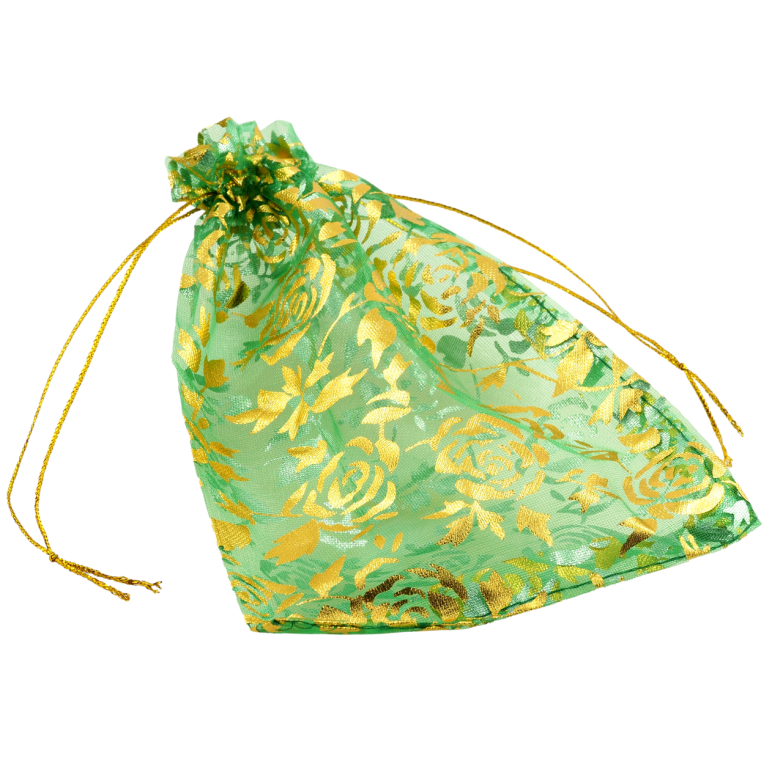 Мешочек подарочный из органзы Цветочный узор, цвет зеленый размер 12х17см цена за 1 шт. фото №1