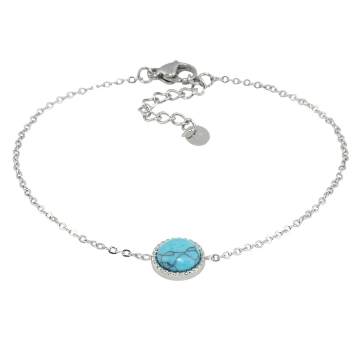 Браслет Xuping ТТМ Stainless Steel колір Родій Ланцюжок з каменем бірюза довжина з доп.цеп. 18.5-22см х 1мм фото №5 Браслет Xuping ТТМ Stainless Steel колір Родій Ланцюжок з каменем бірюза довжина з доп.цеп. 18.5-22см х 1мм фото №5