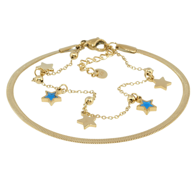 Браслет Xuping ТТМ Stainless Steel цвет 14K Двойная цепочка длина с доп.цепочкой 17.5-20.5см х 1-2.5мм фото №1