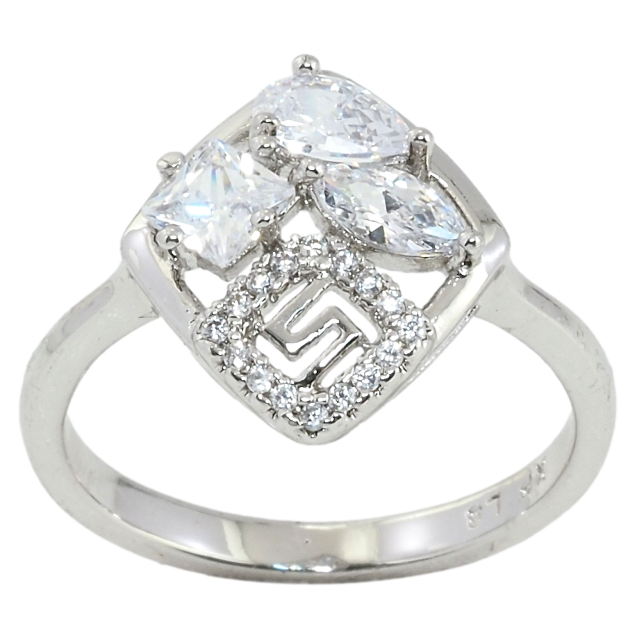 Кольцо Xuping Родий Ромб с кристальным орнаментом фото №1