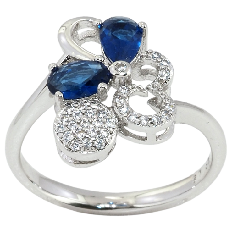 Кольцо Xuping Родий Фантазийный орнамент с синими кристаллами фото №23