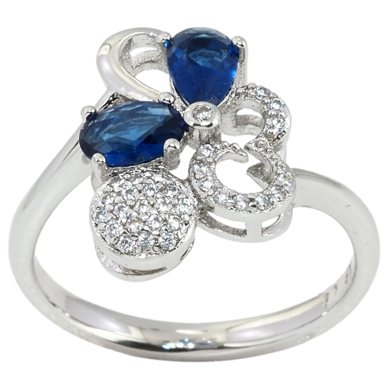 Кольцо Xuping Родий Фантазийный орнамент с синими кристаллами фото №1