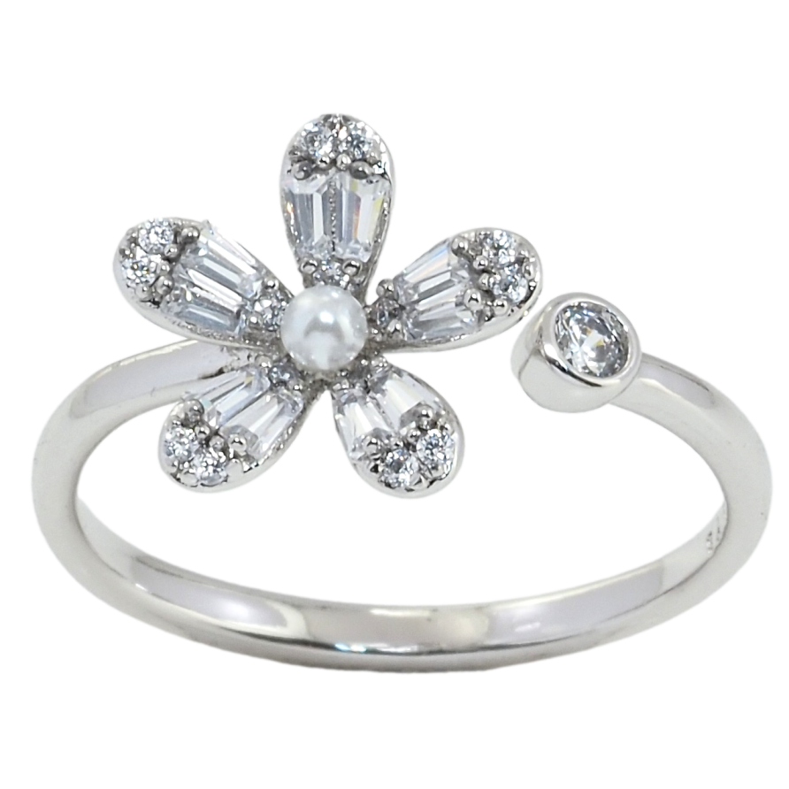 Каблучка Xuping Родій Кристальна квітка з перлиною фото №1