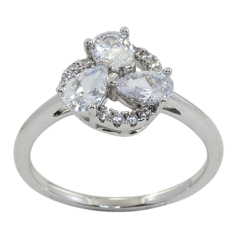 Кольцо Xuping Родий Три фианита с цирконием фото №1