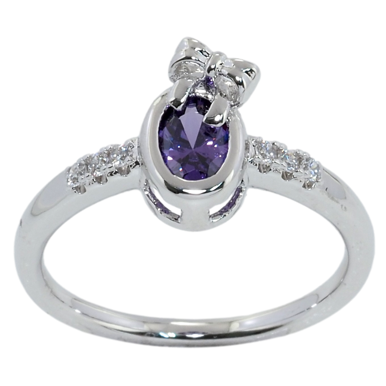 Кольцо Xuping Родий Сиреневый фианит с бантом фото №1