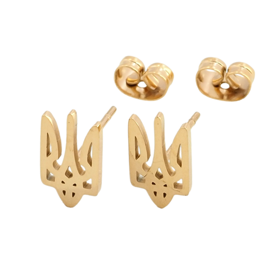 Сережки Xuping TTM Stainless Steel колір 18К пусети Герб України фото №1 Сережки Xuping TTM Stainless Steel колір 18К пусети Герб України фото №1