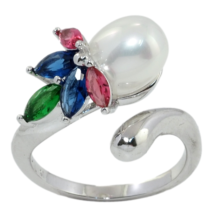 Каблучка Xuping Родій Перлина з кольоровими фіанітами фото №5